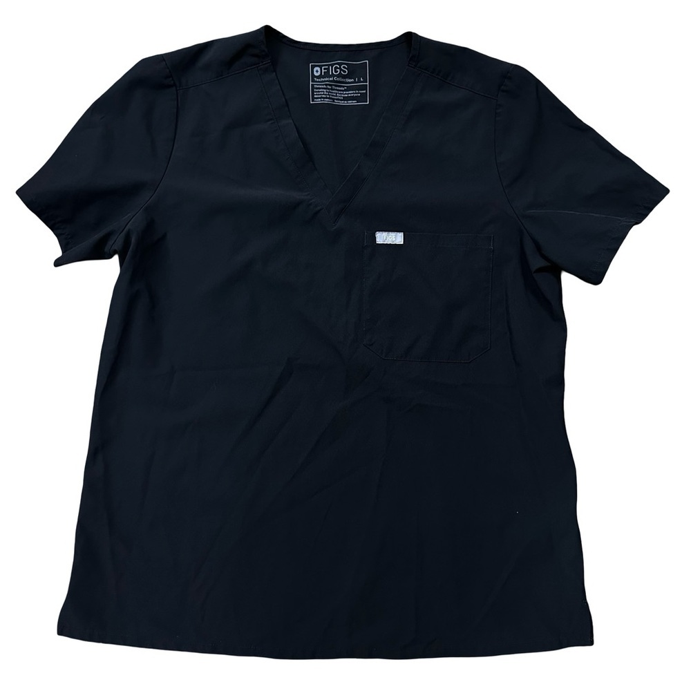 FIGS Catarina One Pocket Scrub Top Women Large V Neck Black W21SW1025